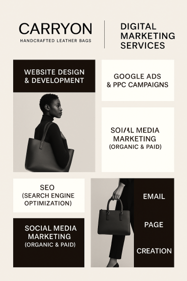 Website Development Promotional graphic for Carryon showcasing digital marketing services and website development.
