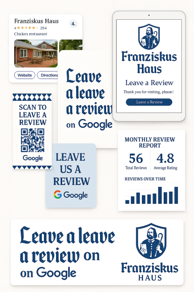 Google Reviews Promotional materials for Franziskus Haus encouraging Google reviews.